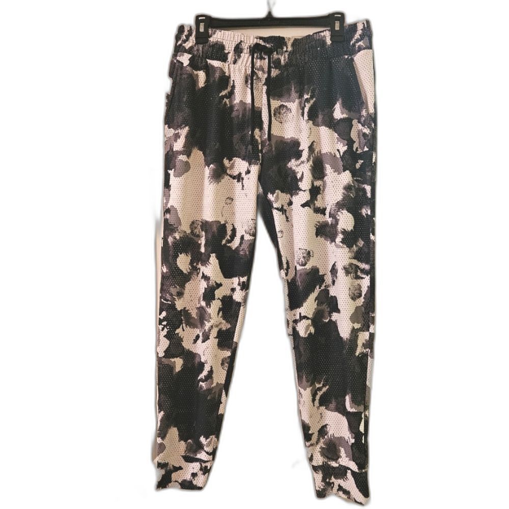 Bebe Sport Joggers Women Size L Black White Patterned Workout Lounger Pants Y2K